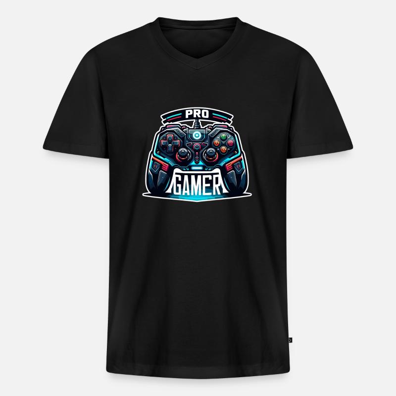 Pro Gamer - Controller Illustration - Männer Premium Bio T-Shirt mit V-Ausschnitt - Schwarz
