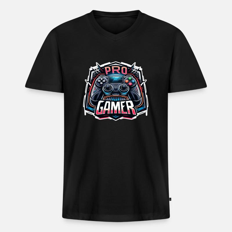 Pro Gamer - Controller Illustration - Männer Premium Bio T-Shirt mit V-Ausschnitt - Schwarz