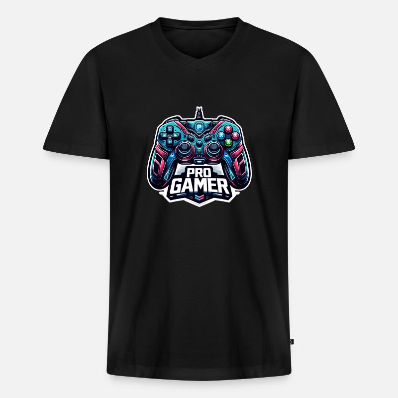 Pro Gamer - Controller Illustration - Männer Premium Bio T-Shirt mit V-Ausschnitt - Schwarz