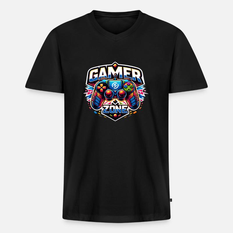 Gamer Zone - Controller Illustration - Männer Premium Bio T-Shirt mit V-Ausschnitt - Schwarz