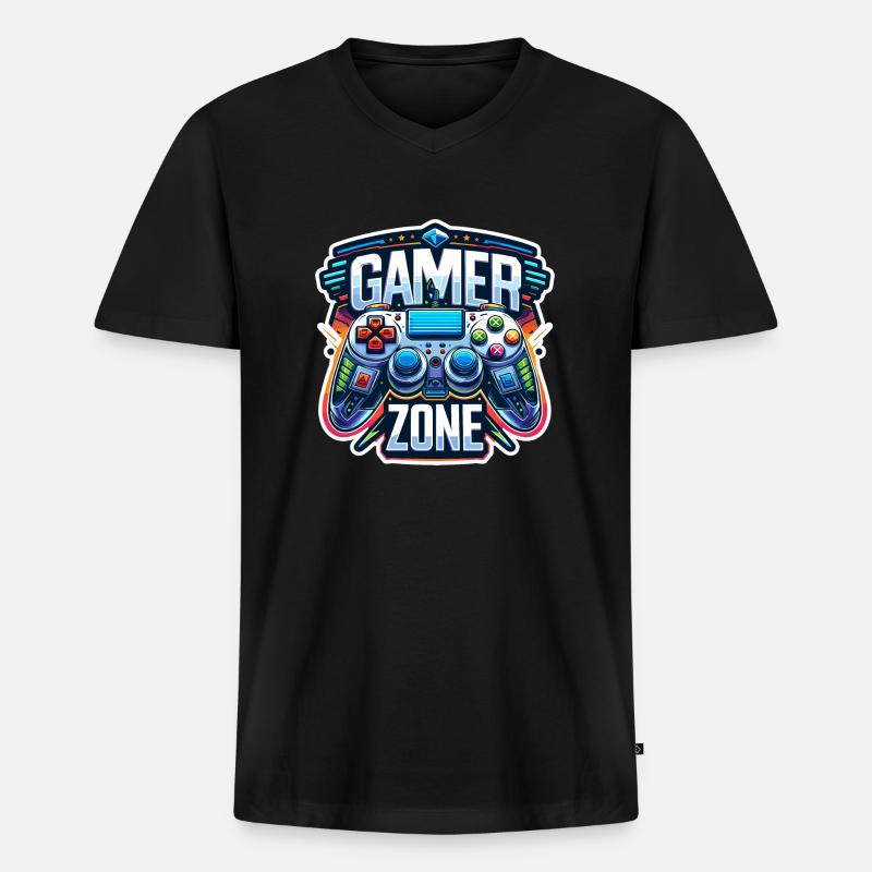 Gamer Zone - Controller Illustration - Männer Premium Bio T-Shirt mit V-Ausschnitt - Schwarz