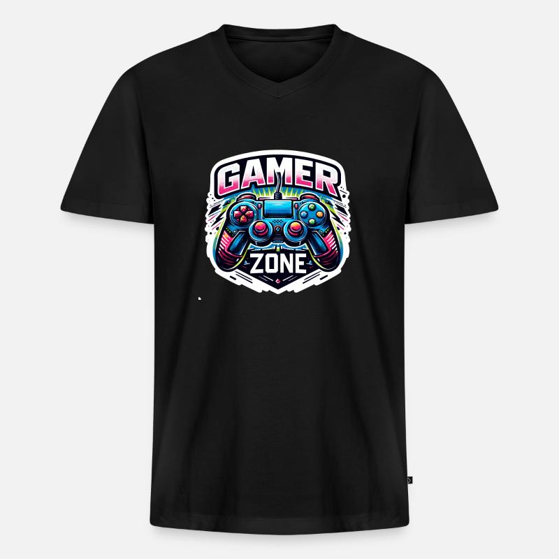 Gamer Zone - Controller Illustration - Männer Premium Bio T-Shirt mit V-Ausschnitt - Schwarz