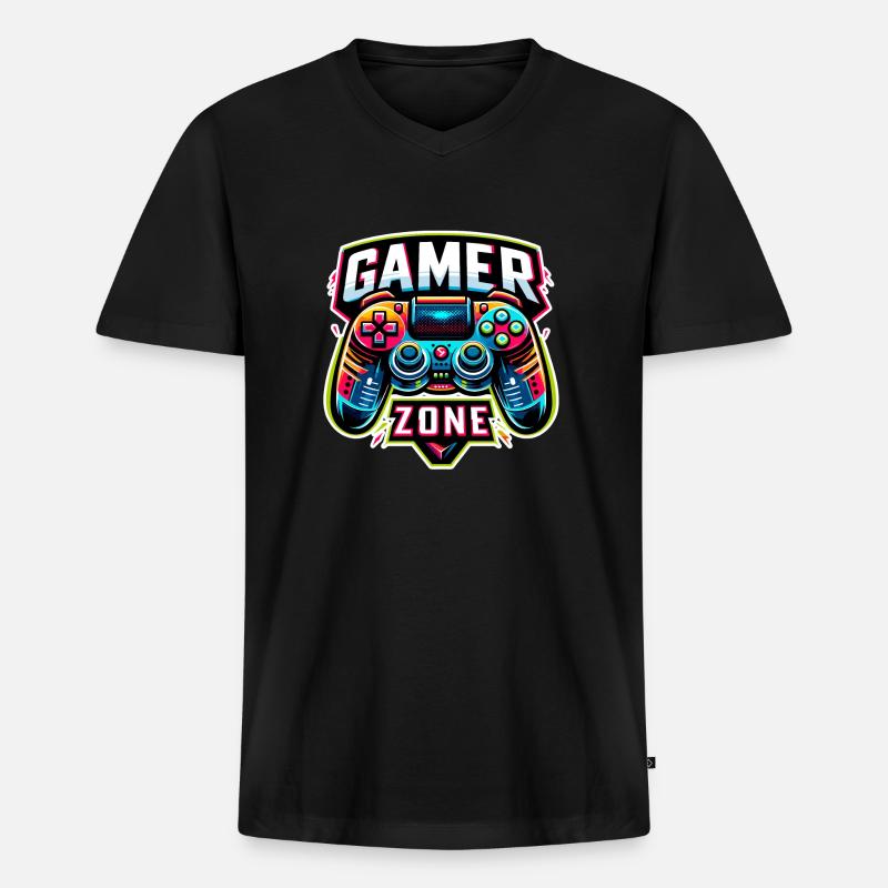 Gamer Zone - Controller Illustration - Männer Premium Bio T-Shirt mit V-Ausschnitt - Schwarz