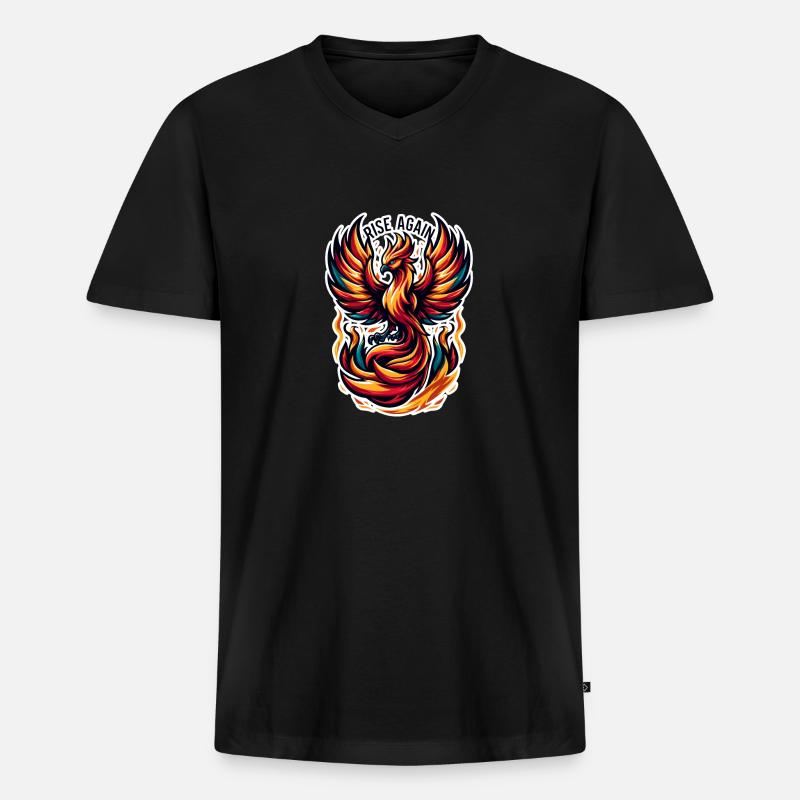 Rise Again - Phönix Illustration - Männer Premium Bio T-Shirt mit V-Ausschnitt - Schwarz