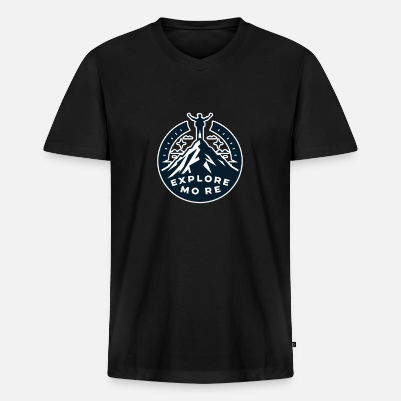 Explore more - Wanderer - Männer Premium Bio T-Shirt mit V-Ausschnitt - Schwarz