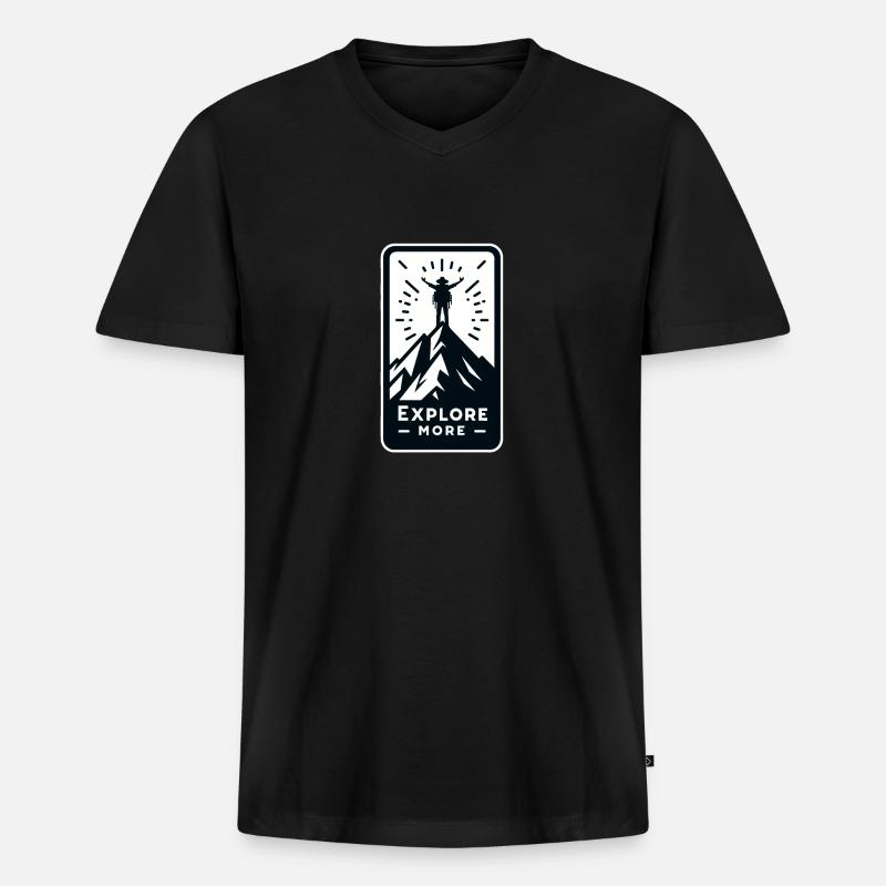 Explore more - Wanderer - Männer Premium Bio T-Shirt mit V-Ausschnitt - Schwarz