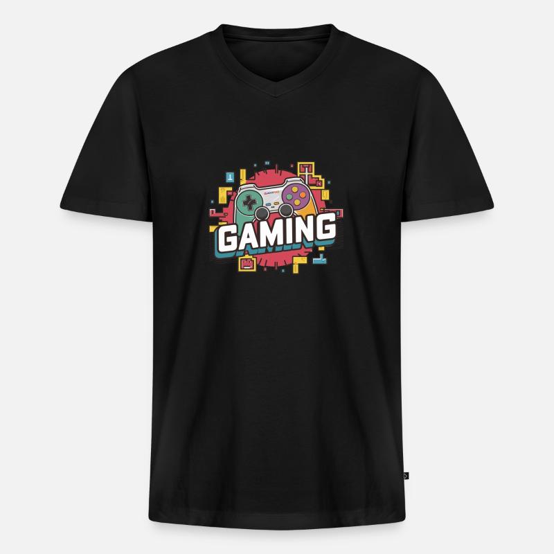 Gaming - Controller - Männer Premium Bio T-Shirt mit V-Ausschnitt - Schwarz