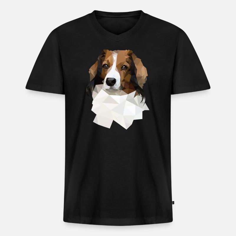 Kooikerhondje im Polygon Style - Männer Premium Bio T-Shirt mit V-Ausschnitt - Schwarz
