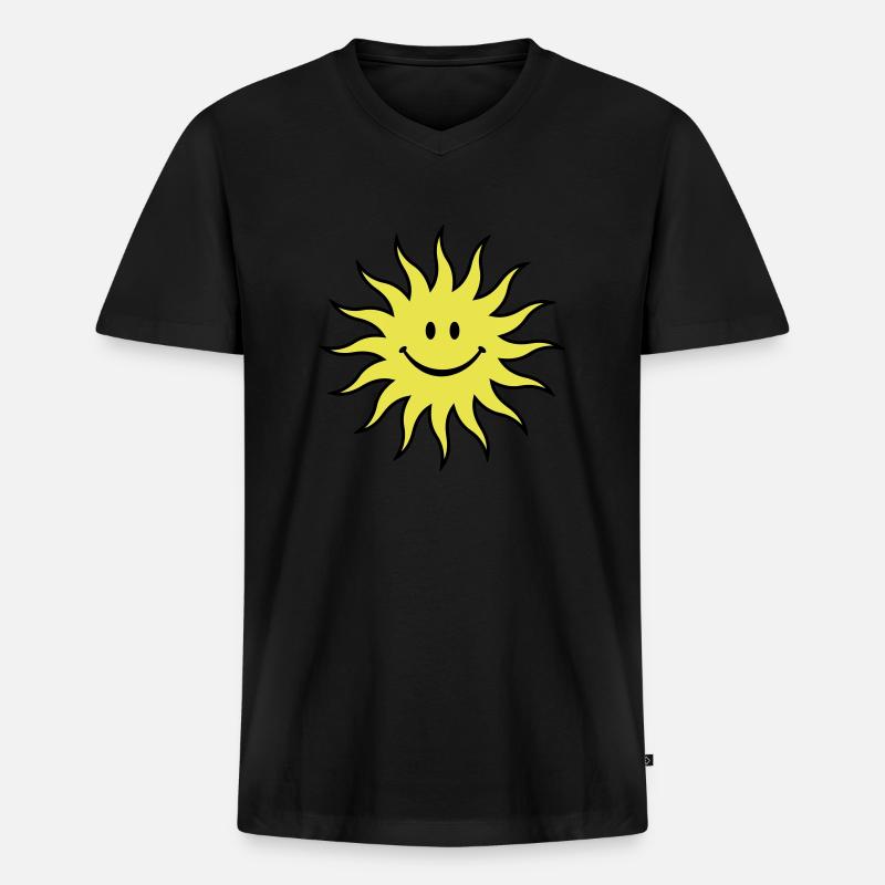 Sun - Lachende Sonne - Männer Premium Bio T-Shirt mit V-Ausschnitt - Schwarz