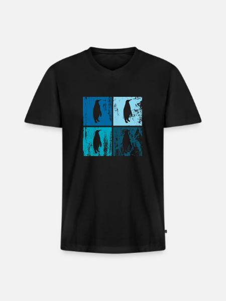 4 x kejserpingvin - Premium økologisk T-shirt med V-hals til mænd - sort