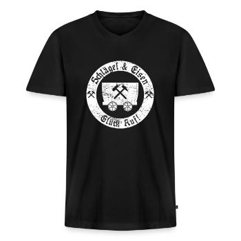 Glück Auf! Logo Schlägel und Eisen vintage - Männer Premium Bio T-Shirt mit V-Ausschnitt - Schwarz - Vorne - Nico (187cm)