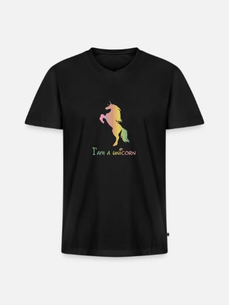 Einhorn - Männer Premium Bio T-Shirt mit V-Ausschnitt - Schwarz