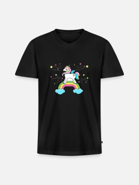 licorne - T-shirt encolure en V Premium bio Homme - noir