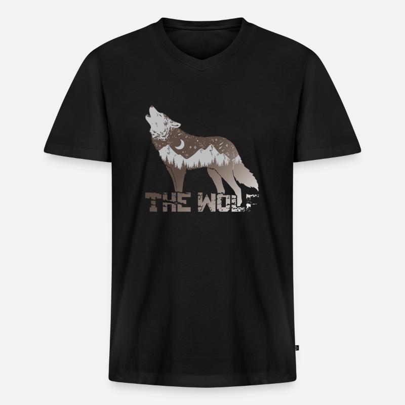 Der Wolf - Männer Premium Bio T-Shirt mit V-Ausschnitt - Schwarz