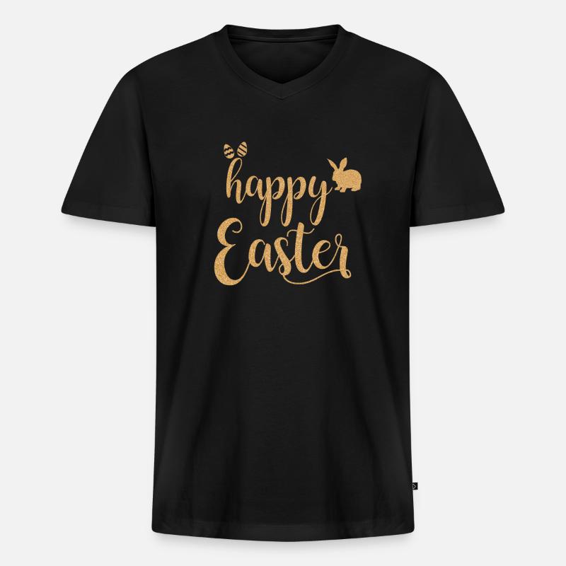 happy easter - Männer Premium Bio T-Shirt mit V-Ausschnitt - Schwarz