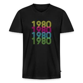 Années 1980 années 80 - T-shirt encolure en V Premium bio Homme - noir - Devant - Nico (187cm)