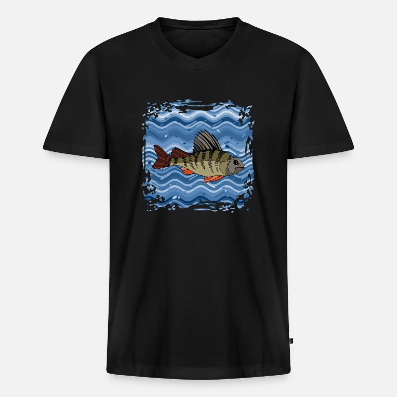 Fisch - Männer Premium Bio T-Shirt mit V-Ausschnitt - Schwarz