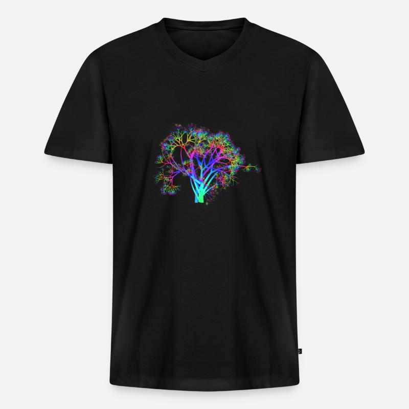 Goa Tree Neon psy psichedelico Techno Party - Maglietta ecologica premium da uomo con scollo a V - nero