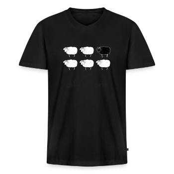 Sei anders - ein schwarzes Schaf - Männer Premium Bio T-Shirt mit V-Ausschnitt - Schwarz - Vorne - Nico (187cm)