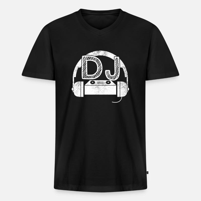 DJ Mischpult mit Kopfhörern - Männer Premium Bio T-Shirt mit V-Ausschnitt - Schwarz