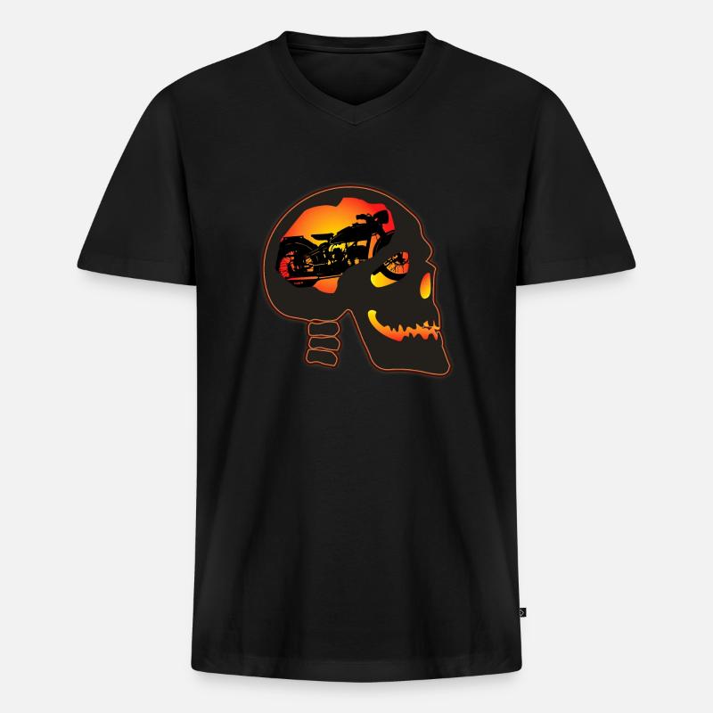 Biker Skull - Männer Premium Bio T-Shirt mit V-Ausschnitt - Schwarz