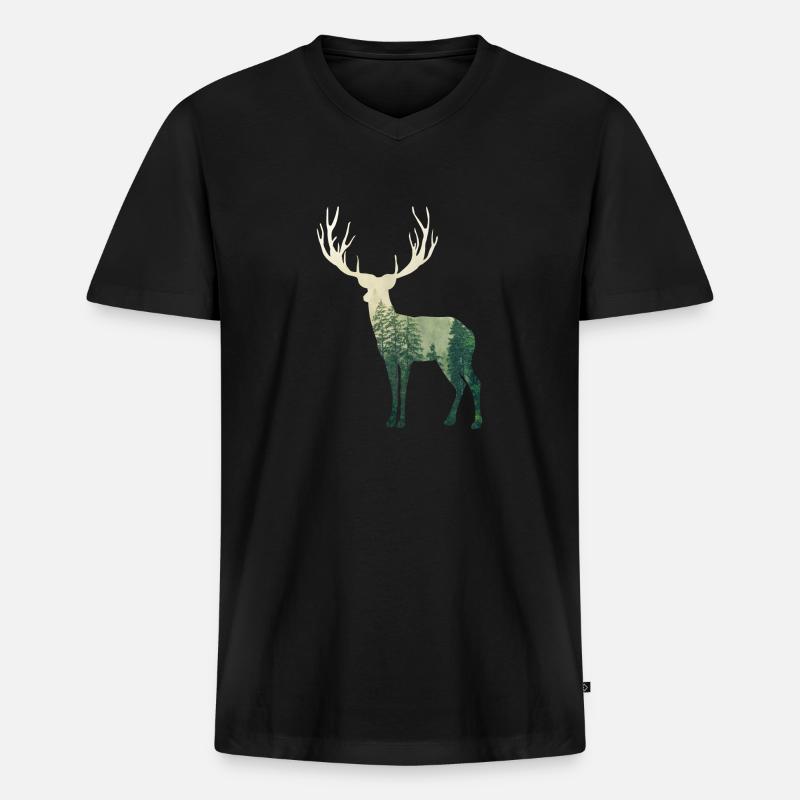 Hirsch Wald - Männer Premium Bio T-Shirt mit V-Ausschnitt - Schwarz