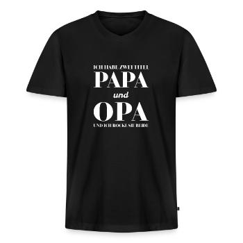 Ich habe zwei Titel Papa und Opa und ich rocke sie - Männer Premium Bio T-Shirt mit V-Ausschnitt - Schwarz - Vorne - Nico (187cm)
