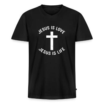 Jesus Is Love Jesus Is Life Religion T-Shirt - Männer Premium Bio T-Shirt mit V-Ausschnitt - Schwarz - Vorne - Nico (187cm)