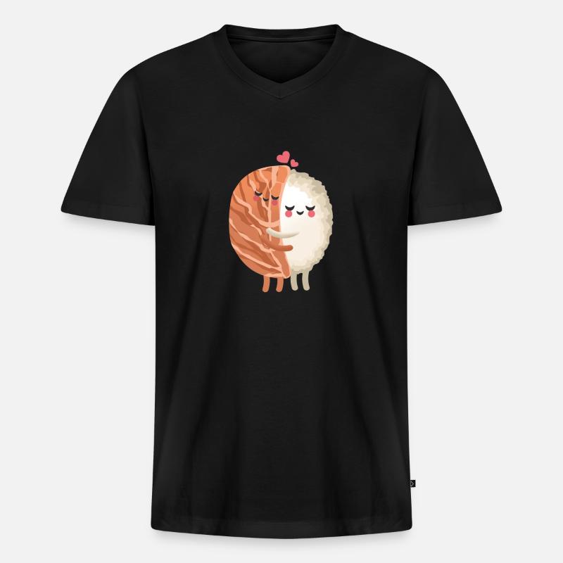 Sushi hug - Männer Premium Bio T-Shirt mit V-Ausschnitt - Schwarz