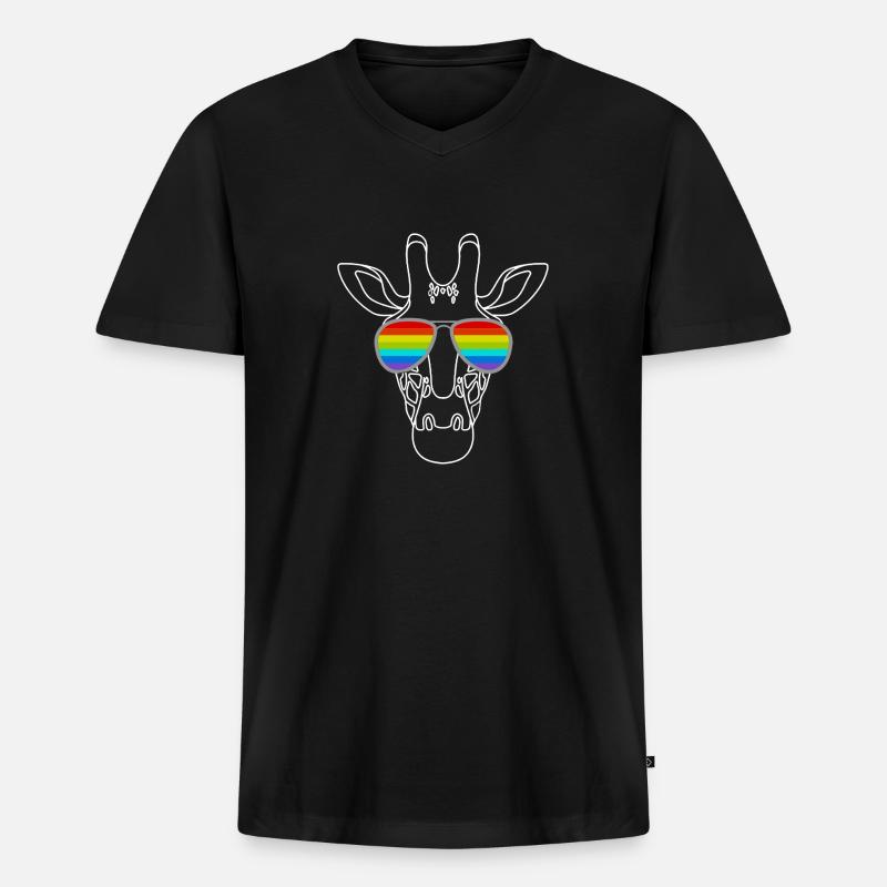 Regenbogen-Giraffe - Männer Premium Bio T-Shirt mit V-Ausschnitt - Schwarz