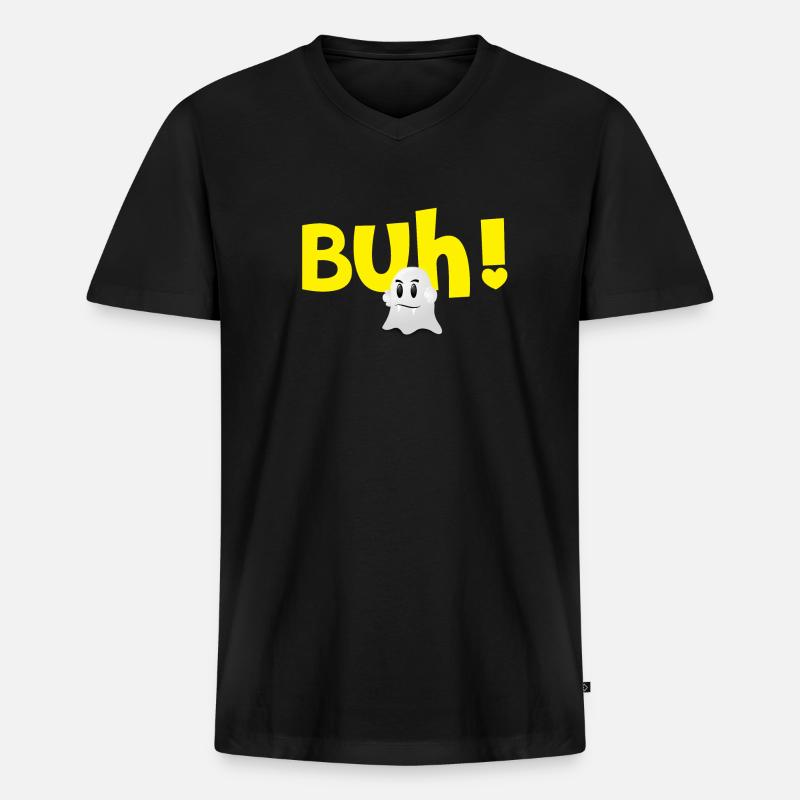 Buh Gespenst - Männer Premium Bio T-Shirt mit V-Ausschnitt - Schwarz