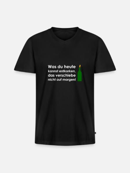 Wein Korken - Männer Premium Bio T-Shirt mit V-Ausschnitt - Schwarz