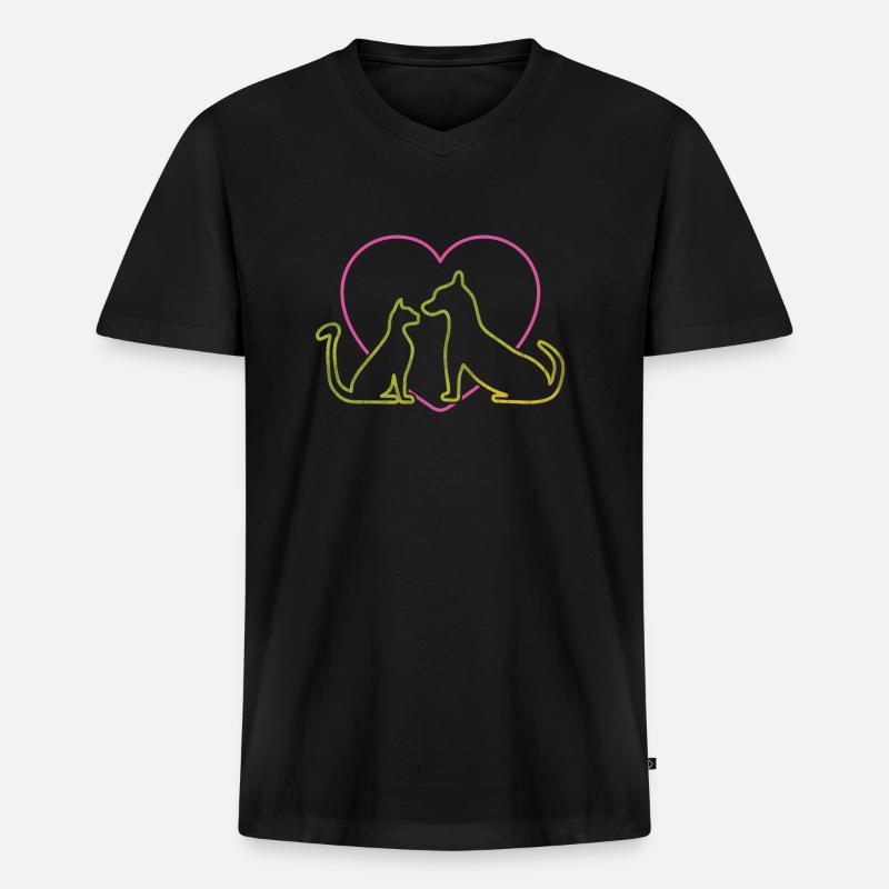 Hund Katze - Männer Premium Bio T-Shirt mit V-Ausschnitt - Schwarz