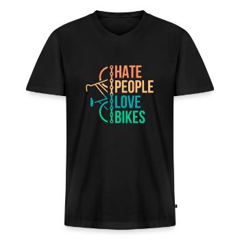 Hate people love bikes Fahrrad Geschenk - Männer Premium Bio T-Shirt mit V-Ausschnitt - Schwarz - Vorne - Nico (187cm)