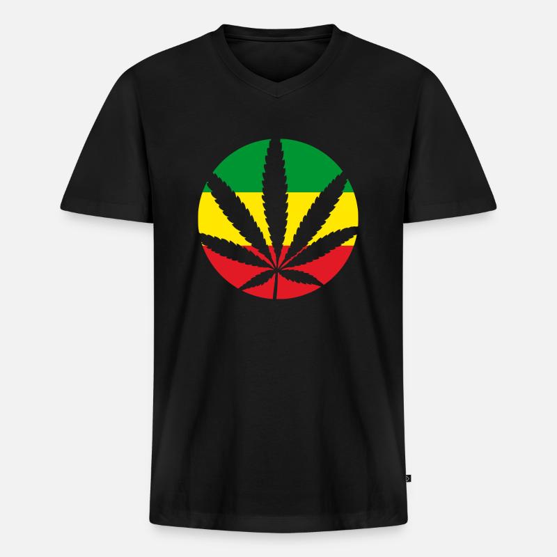 RASTA WEEDS - Männer Premium Bio T-Shirt mit V-Ausschnitt - Schwarz