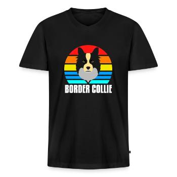 Border Collie - Ekologisk premium-T-shirt med V-ringning herr - svart - Fram - Nico (187cm)