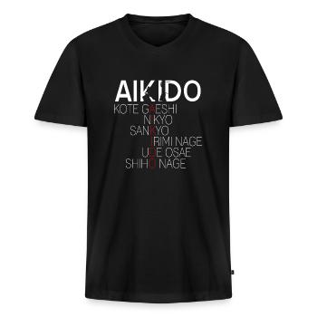 Aïkido - T-shirt encolure en V Premium bio Homme - noir - Devant - Nico (187cm)
