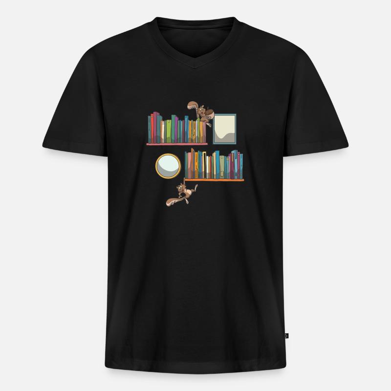 Bücherregal Buch Bücher Eichhörnchen - Männer Premium Bio T-Shirt mit V-Ausschnitt - Schwarz