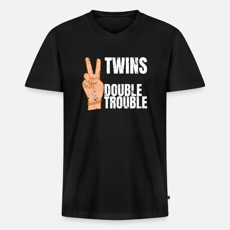 Zwillinge - Männer Premium Bio T-Shirt mit V-Ausschnitt - Schwarz