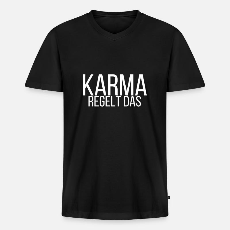 Karma regelt das - Männer Premium Bio T-Shirt mit V-Ausschnitt - Schwarz