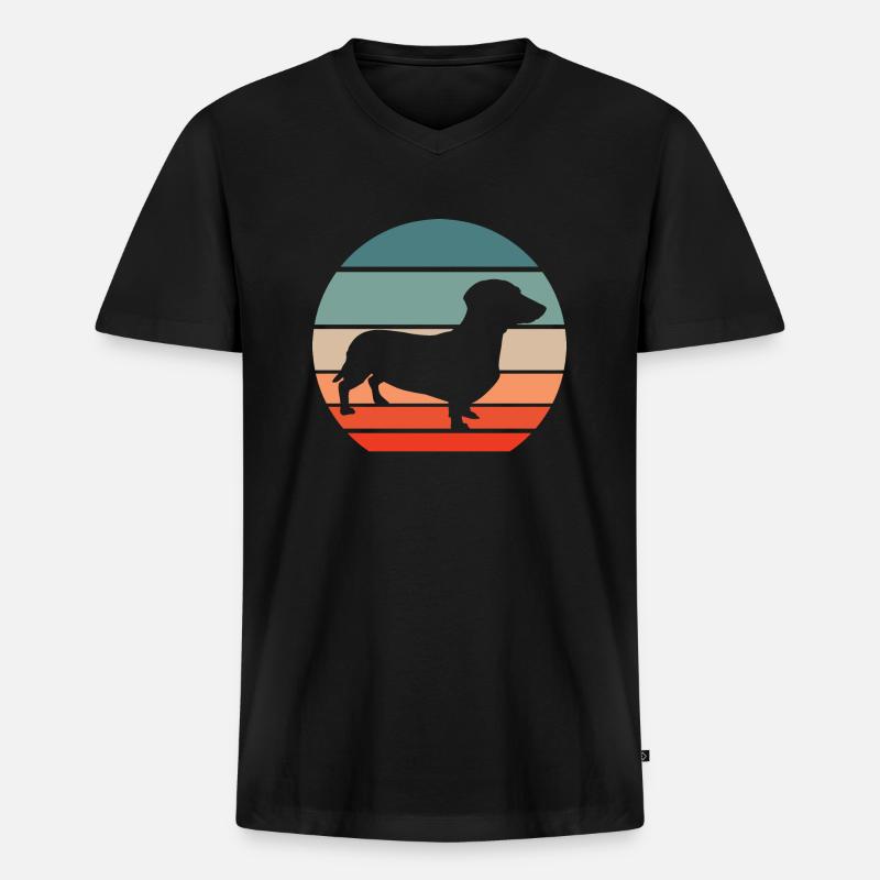 Dackel Dachshund Teckel Silhouette - Männer Premium Bio T-Shirt mit V-Ausschnitt - Schwarz