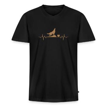 Wolf Heartbeat Animal Love - Männer Premium Bio T-Shirt mit V-Ausschnitt - Schwarz - Vorne - Nico (187cm)