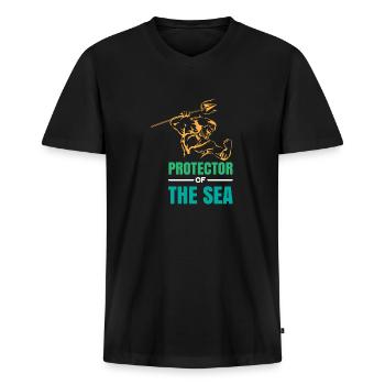 Poseidon Protector of the Sea Taucher Geschenkidee - Männer Premium Bio T-Shirt mit V-Ausschnitt - Schwarz - Vorne - Nico (187cm)
