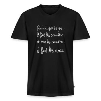 Citation - T-shirt encolure en V Premium bio Homme - noir - Devant - Nico (187cm)