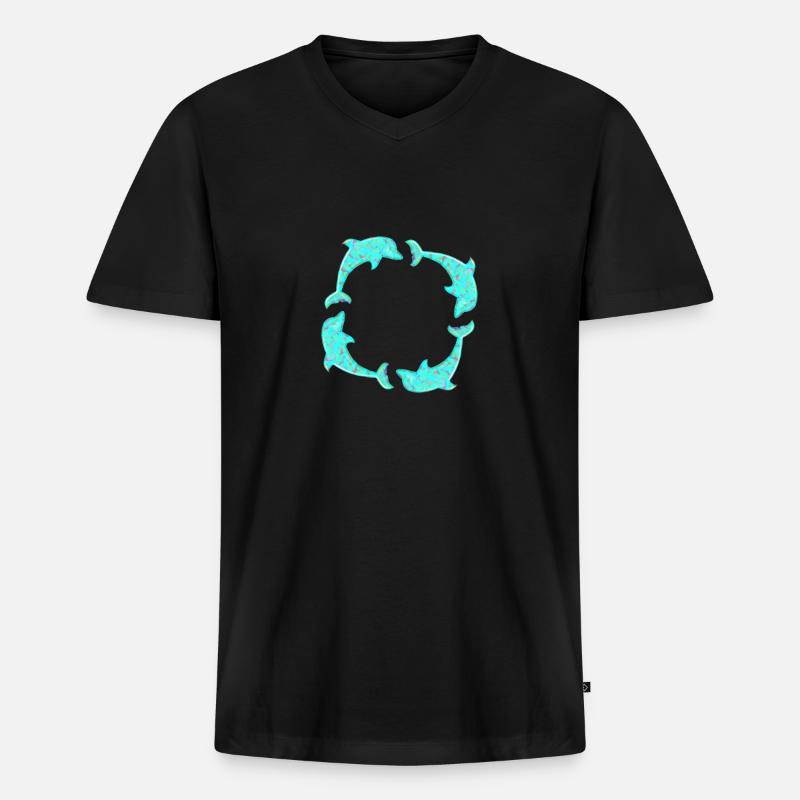 Delfin - Männer Premium Bio T-Shirt mit V-Ausschnitt - Schwarz