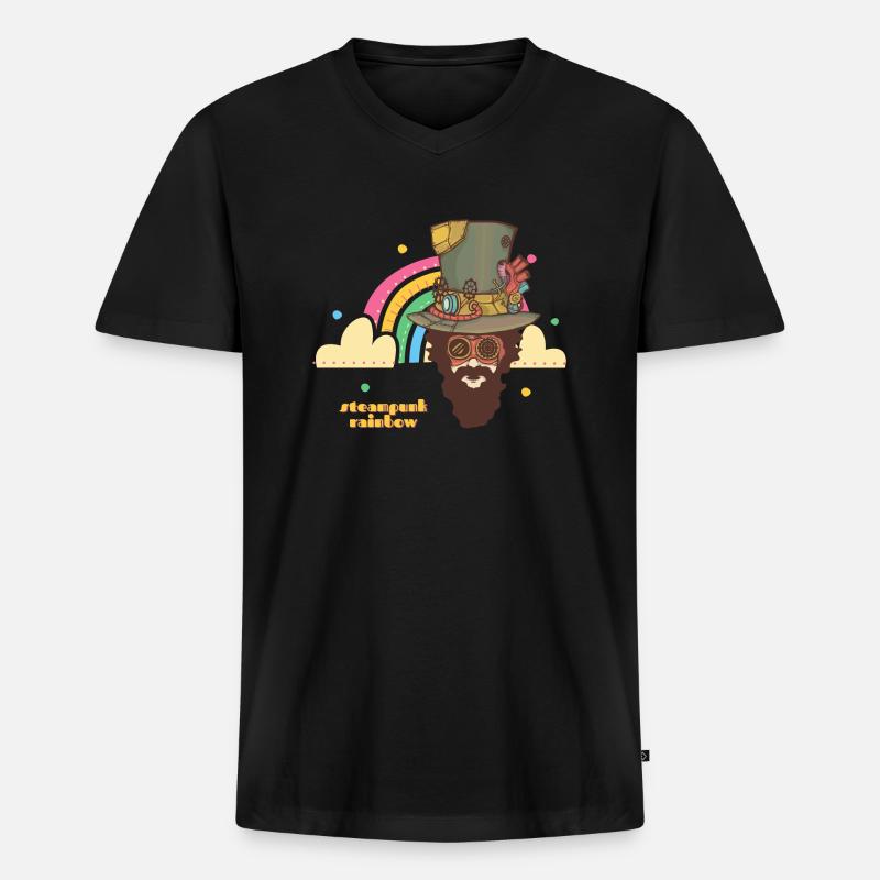 Steampunk Regenbogen - Männer Premium Bio T-Shirt mit V-Ausschnitt - Schwarz