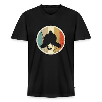 Eishockey Torwart - Männer Premium Bio T-Shirt mit V-Ausschnitt - Schwarz - Vorne - Nico (187cm)