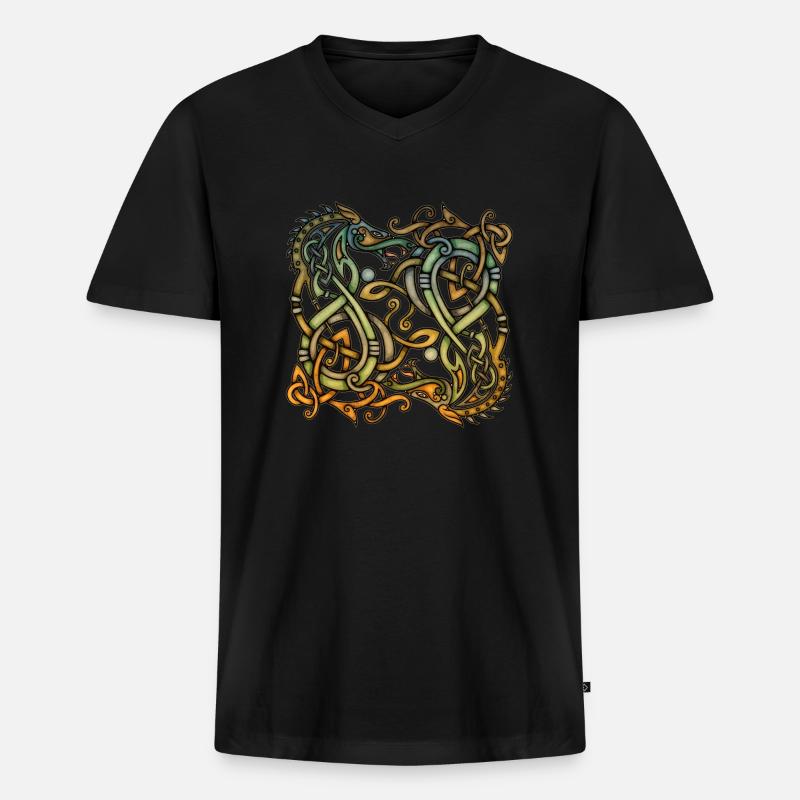 Wölfe Wikinger - Männer Premium Bio T-Shirt mit V-Ausschnitt - Schwarz