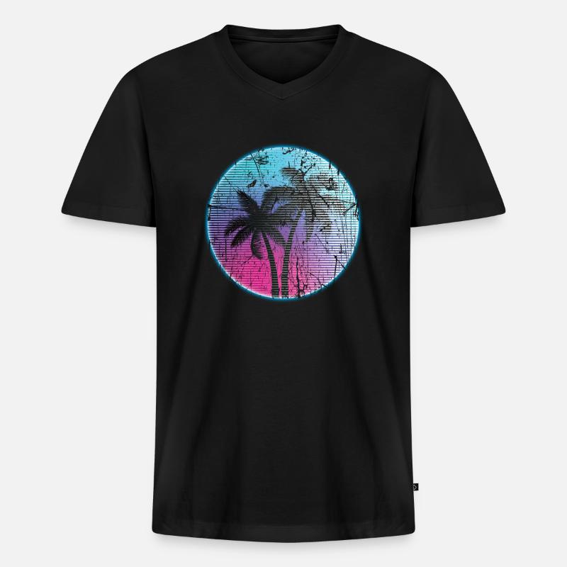 Synthwave Retro 80s - Männer Premium Bio T-Shirt mit V-Ausschnitt - Schwarz