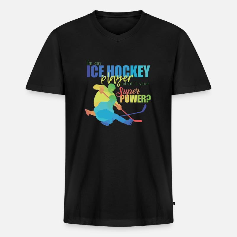 Eishockey - Männer Premium Bio T-Shirt mit V-Ausschnitt - Schwarz
